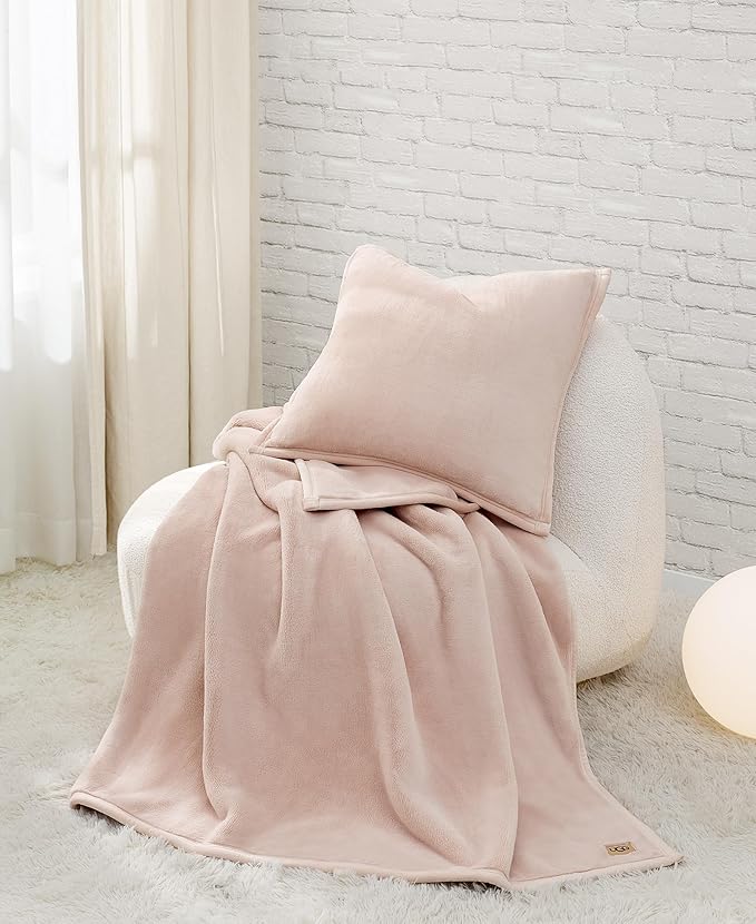 UGG Coco 2-Pack Decorative Pillows - Soft & Plush Throw Pillow Inserts with Throw Pillow Covers - Perfect for Sofa, Bed, Living Room Decor or Home Decor, 20" x 20", Pink Himalayan Salt