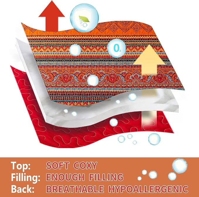 BEDIFANY Cotton Twin Size Bedspreads Set - Lightweight Boho Quilts Twin Size (68 * 86 Inch) - Colorful Orange Quilted Stripe Quilt Bedding Sets with Pillow Sham for Decorations Coverlet, 2 Pieces