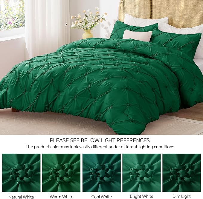 BEDELITE Forest Green Twin Comforter Set - 2 Peices Boho Pintuck Bedding Comforter Sets, Lightweight Soft & Warm Twin Bedding Sets with 1 Pillowcase for All Season