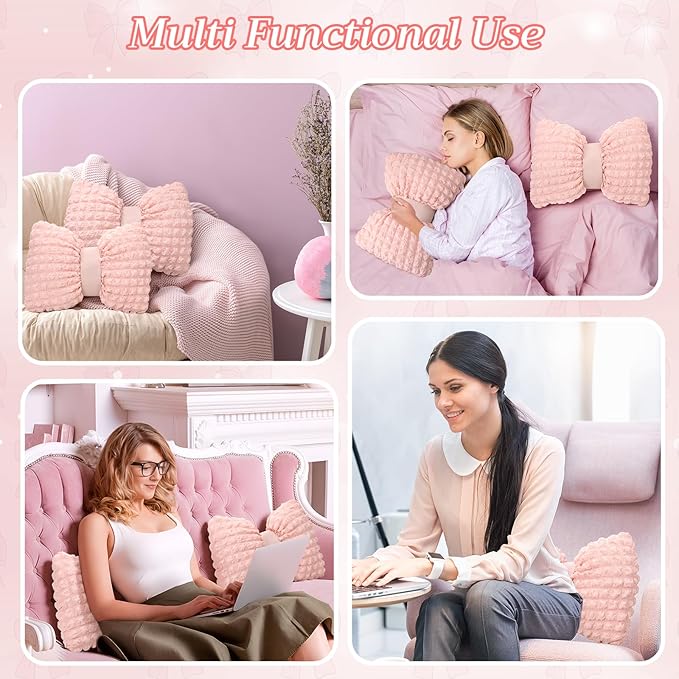 Novabright 2 Pcs Bow Pillow, 13 x 14" Bow Shaped Coquette Throw Pillow, Cushion Soft Home Decorative for Bedroom Sofa Couch Living Room(Pink)
