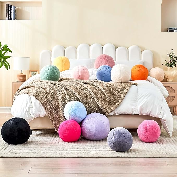 Uvvyui Light Blue Ball Pillow, 8" Cute Mini Round Throw Pillow Faux Rabbit Fur Room Decorative Throw Pillow, Ball Shaped Pillow Plush Cushion for Couch, Sofa, Bedroom