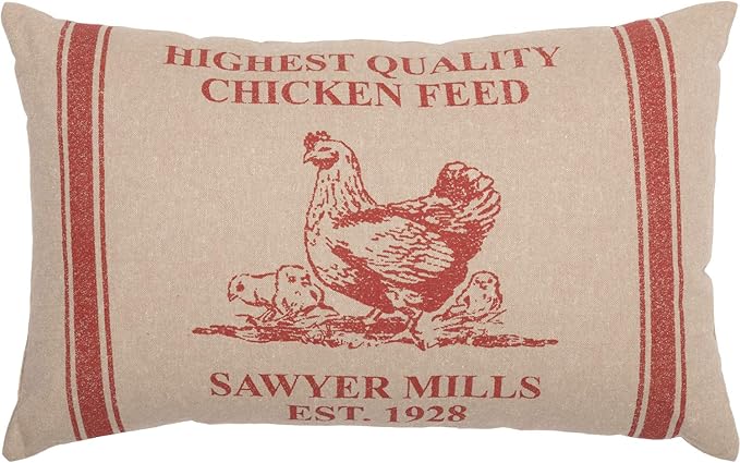 VHC Brands Sawyer Mill Red Hen & Chicks Pillow Farmhouse Throw Pillow Accent for Couch Sofa Bed 14x22