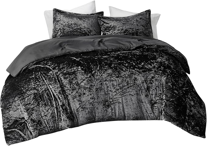 Comfort Spaces Juliette Luxe Comforter Set Velvet Lush with Soft Brushed Microfiber Reverse, All Season Cozy Velvet Bedding Sets, Fluffy Comforter Bed Set, Matching Sham, Black Twin/Twin XL 2 Piece
