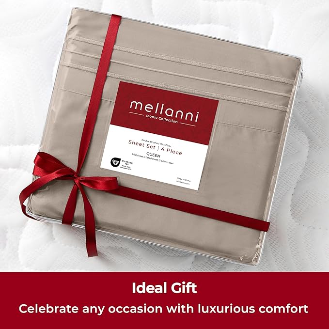 Mellanni Twin Sheets Set - 3 PC Iconic Collection Bedding - Hotel Luxury, Extra Soft, Cooling Bed Sheets - Wrinkle, Fade, Stain Resistant (Twin, Tan)