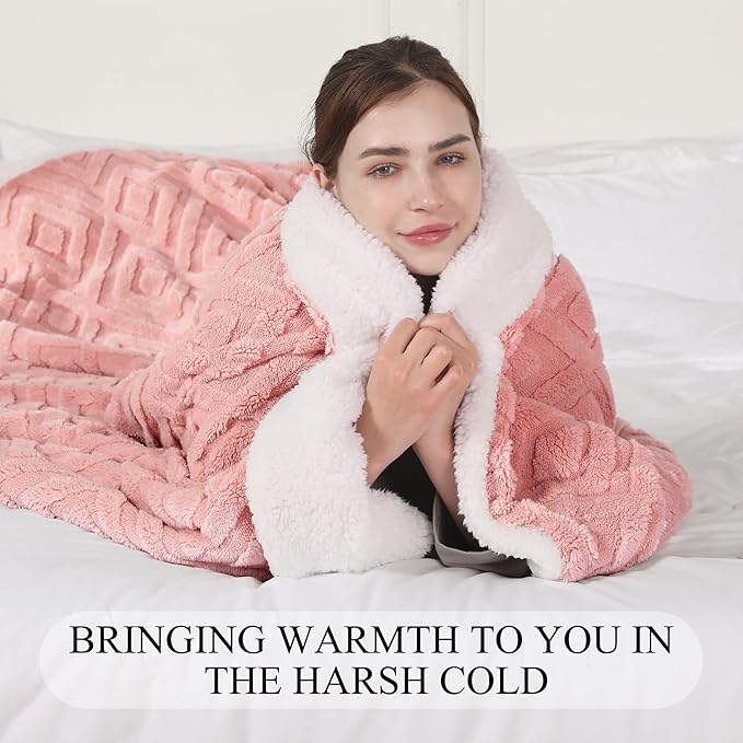 Electric Blanket Queen Size, Heated Blanket with 5 Heat Settings & 10 Time Settings, Super Soft Cozy Sherpa Blanket with Fast Heating for Home Office Use, 100" x 90", Pink