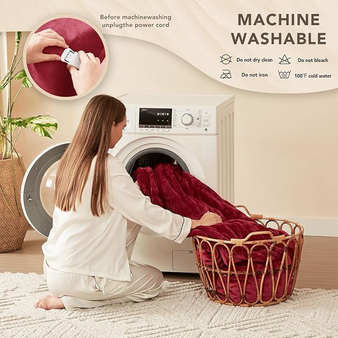 Homemate Electric Heated Blanket Queen Size - 84"x90" Heating Blanket Queen Size Dual Control 1/2/4/6/8 Hours Auto-Off 10 Heat Level Over-Heat Protection Flannel Sherpa ETL Certification