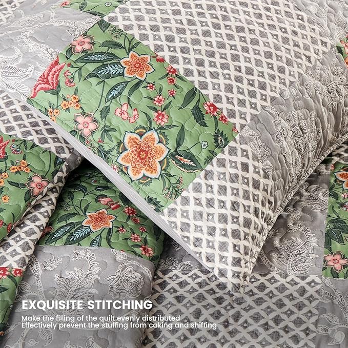 Quilt Set Twin Size Floral Patchwork Quilted, Soft Comforter Set Bedding Sets, Coverlet Bedspread Decorative Quilts with 1 Pillow Sham 68"x90"