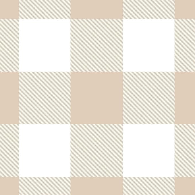 Wake In Cloud - Gingham Comforter Set, Plaid Buffalo Check Checkered Cottagecore Cute Geometric, Soft Lightweight Bedding, 3 Pieces, Beige, Queen Size