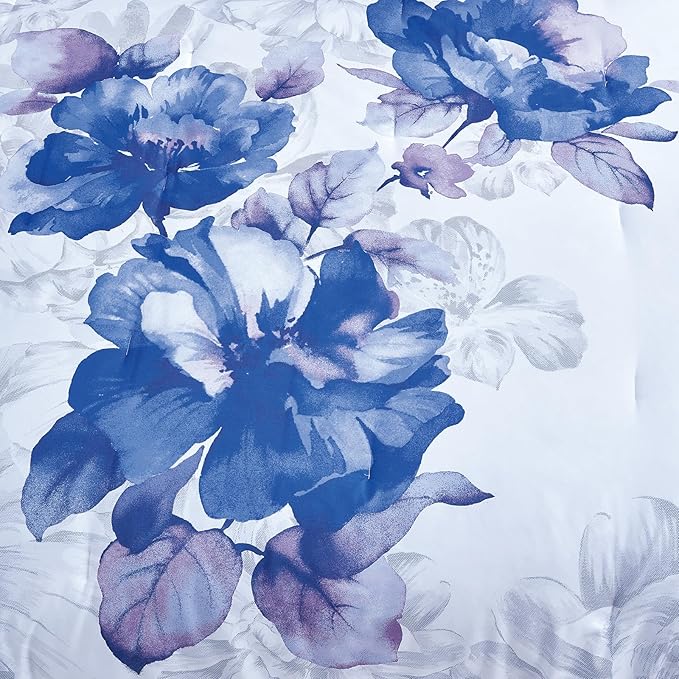 Sunshine Nicole Soft Brushed Microfiber Comforter Set, 7 Pieces King, with Light Weight Soft Poly Fill, Printed Dark Blue Grey Big Florals Face with Print Reverse