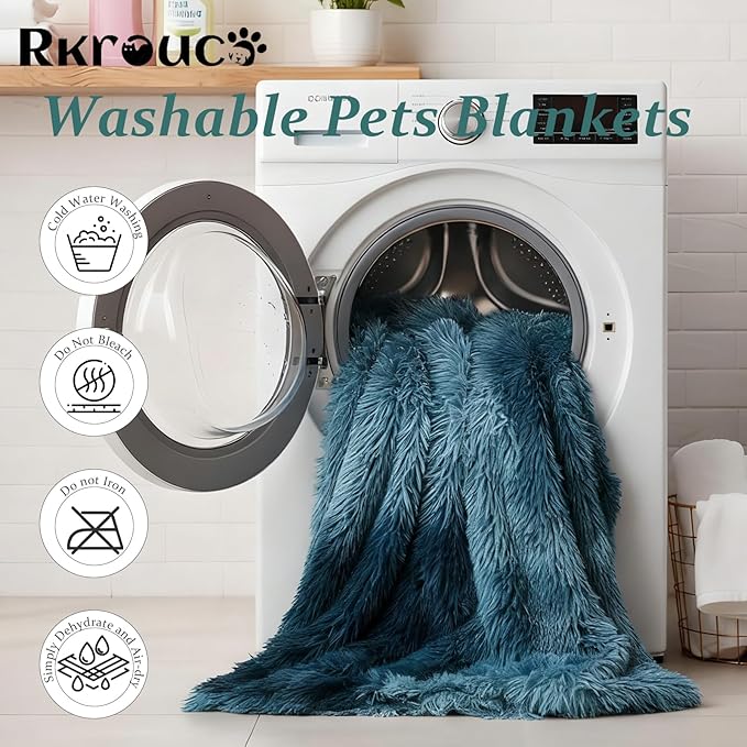 Pets Bed Blanket Dogs Reversible Soft Dog Throw Blankets Cats Mat Sleeper Fuzzy Pet Couch Covers Washable Cat Puppy Cover for Beds Sofa Travel Double Sided Furniture Protection (Colorful Blue,L)