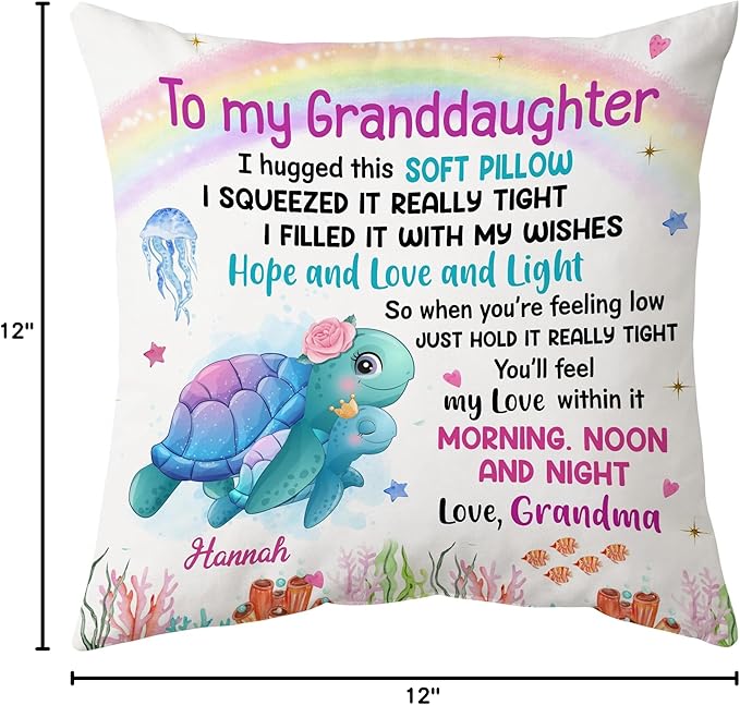 Hyturtle Personalized to My Granddaughter Pillow (Insert Included) Gifts from Grandma - Birthday Graduation Gifts for Granddaughter - Sea Turtle Custom Name Sofa Couch Cushion Home Decor Throw Pillow