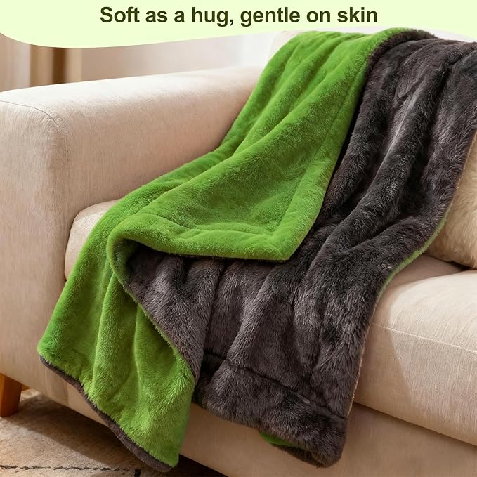 Electric Heated Blanket Throw 50" x 60" Soft Dual-Sided Flannel Fast Heating 12 Heat Levels 1â12H Timer & Overheat Protection & Auto Shut-Off & Machine Washable (Lime Green & Gray)