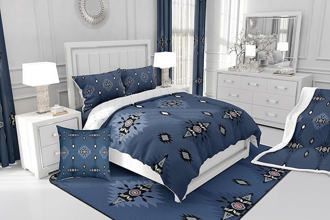 Feelyou Southwest Native Comforter Set Navy Blue Western Bedding Set King Size for Kids Boys Girls Teens Room Decor Boho Geometric Tribal Comforter Soft Microfiber