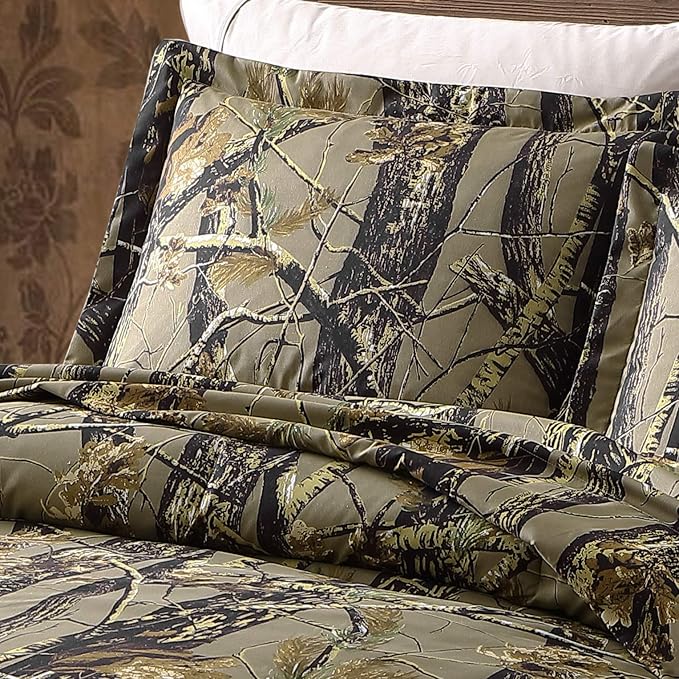Chezmoi Collection Salem 3-Piece Cabin Lodge Forest Woods Comforter Set - Nature Camo Tree Leaves Printed Soft Microfiber Bedding - Natural, King