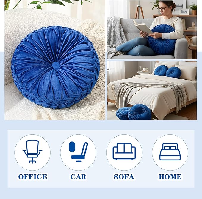 1 Pcs Round Throw Pillows Decorative Velvet Pleated Throw Pillows 15'' Diameter Accent Pumpkin Boho Chair Cushion for Couch Sofa Chair Bed Home Decoration (Navy Blue)
