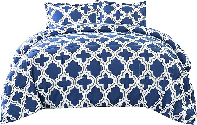 Superior Trellis Comforter Set with Pillow Shams, Luxurious & Soft Microfiber with Down Alternative Fill, Contemporary Geometric Trellis Design - Twin/Twin XL Bedding Set, Navy Blue