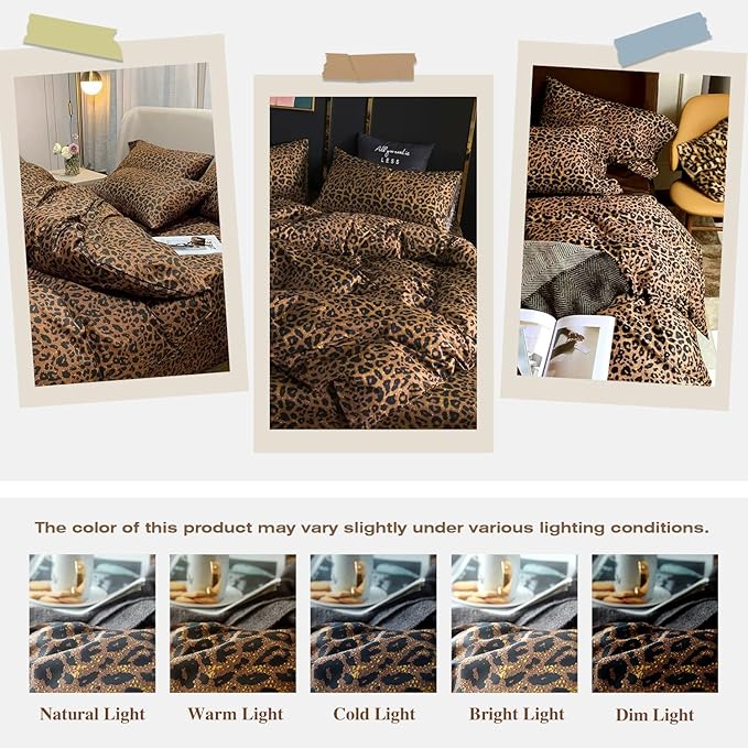 mixinni Leopard Print Comforter Set Twin XL-3 Pieces Animal Cheetah Printed Comforter Sexy Soft Fluffy Brown/Black Floral Print Bedding Set with 2 Pillowcases for All Season-Twin XL Size