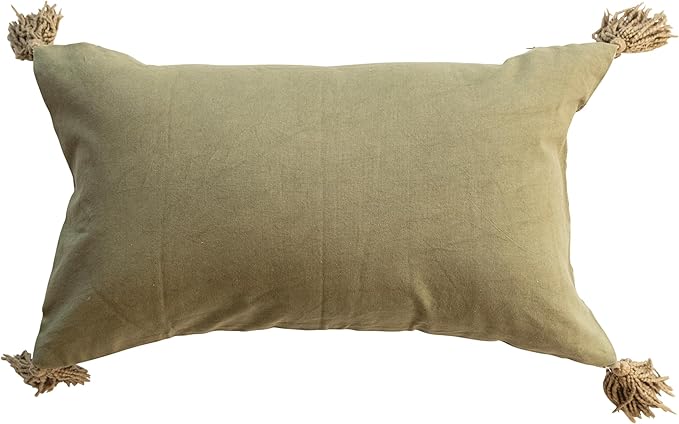 Creative Co-Op Cotton Velvet Blend Tiger Lumbar Pillow with Tassels, Multicolor
