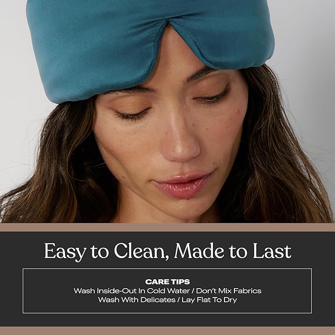 Lunya Washable Silk Sleeping Mask - Thermoregulating Mulberry Silk, Light Blocking and Comfortable Fit – Sleep Mask for Women and Men with Box - Piquant Teal - Large