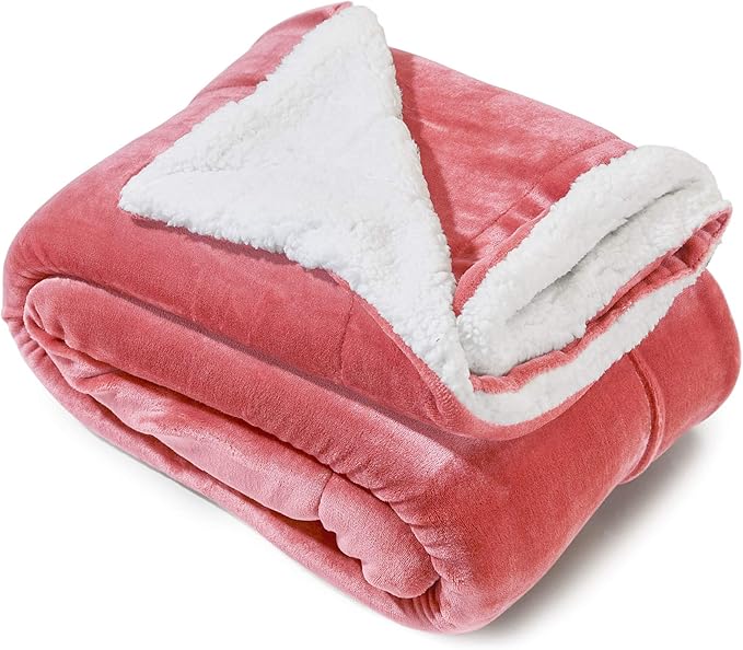 Genteele Sherpa Throw Blanket Super Soft Reversible Ultra Luxurious Plush Blanket, 60 x 70 inches, Light Mahogany/White