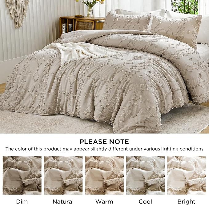 Andency Comforter King Size Set Khaki, 3 Pieces Boho Tufted Fall Bedding Comforters & Sets for King Bed, Soft Fluffy Tan Bed Set (104x90In Comforter & 2 Pillowcases)