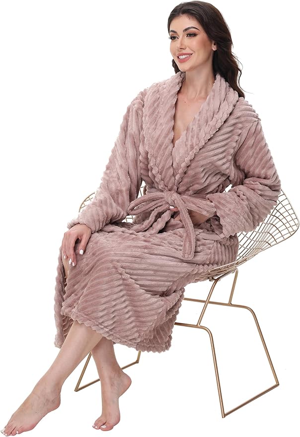 Yurhap Premium Robes for Women - Super Soft Cozy Fleece Womens Robe Plush Long Bathrobe