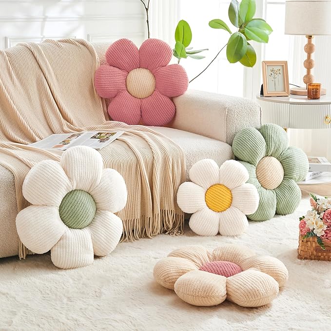 Flower Pillow,Cute Daisy Flower Shaped Throw Pillow for Home Decor,Soft Flower Throw Pillow Seating Cushion for Bedroom,Sofa,Couch (15.7",Blue)