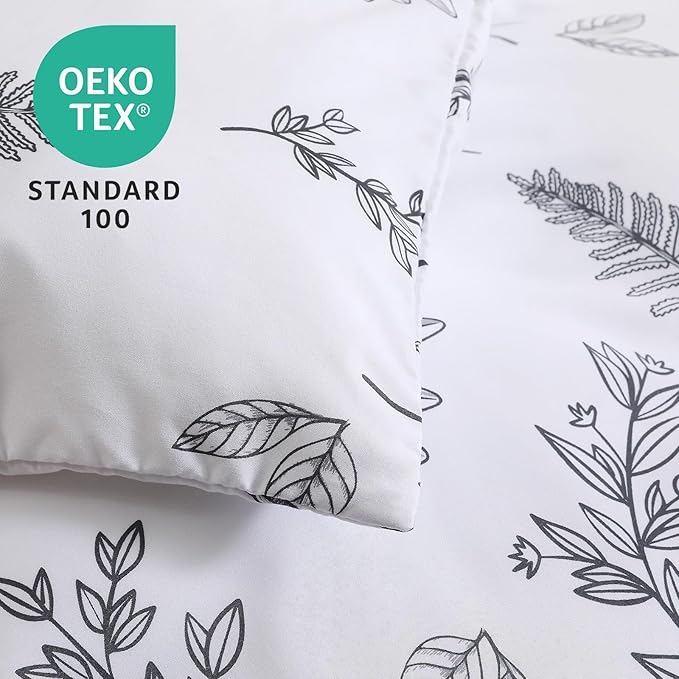 MUXHOMO White Bed in a Bag Queen 7 Pieces, Queen Comforter Set Reversible Botanical Flowers Design, Ultra Soft & Breathable Bedding Sets with Comforter, Sheets, Pillowcases & Shams