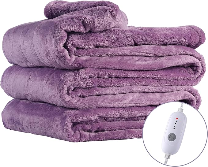 Electric Heated Blanket Full Size 72"x84",Fast Heating, Soft Plush Microplush for Bed & Couch, 10 Hours Auto Off 5 Heating Levels, Machine Washable, Gifts for Grandma & Family-Light Purple