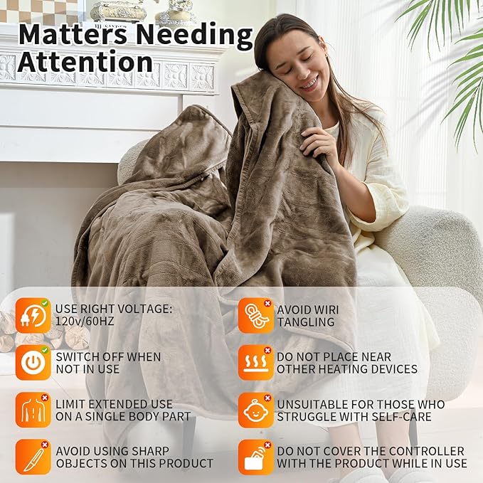 Heated Electric Blankets - Soft Flannel Electric Throw Heating Blanket Throw 50" x 60" Taupe - Velvet & Velvet