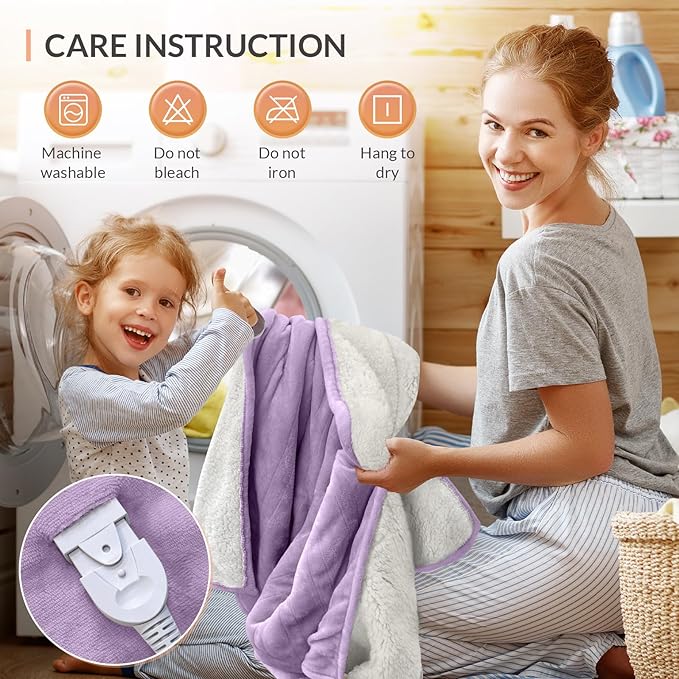 HOMLYNS LuxeHeat Heated Blanket Electric Blanket Full Size, Soft Flannel Sherpa Heating Blanket with 10 Heat Settings, 1-10 hrs Timer Auto Shut Off (72x84 inches, Purple)