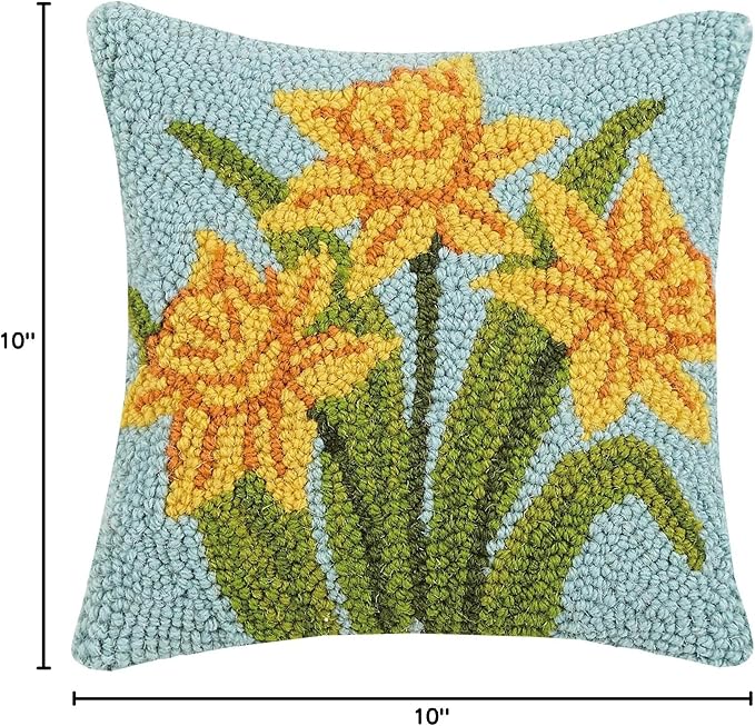 Peking Handicraft 30JES1593C10SQ Daffodil Hook Pillow, 10-inch Square, Wool and Cotton