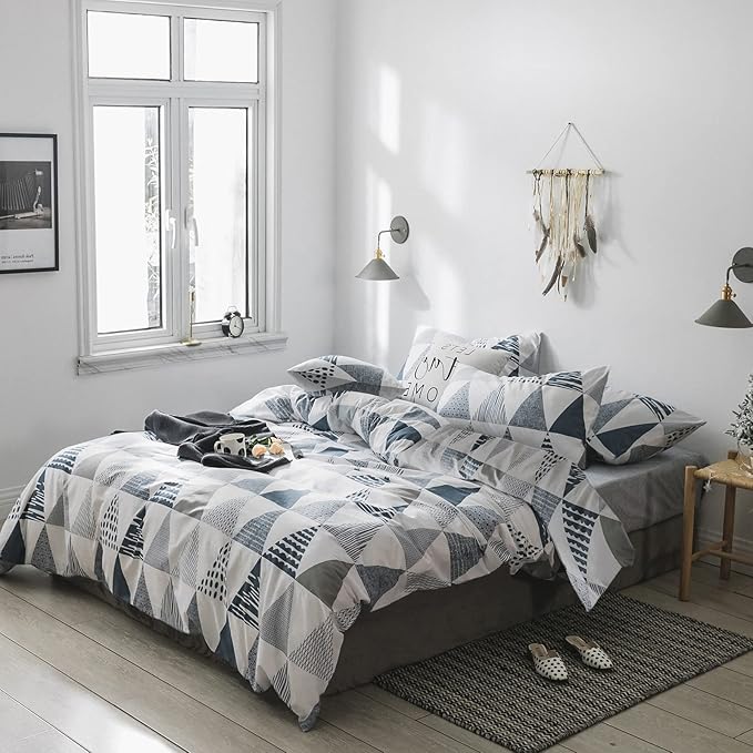 HighBuy Twin XL Size Comforter Set Dark Blue Triangle Comforter Teen Boys Lightweight Soft Bedding Sets Art Decor Comforter Set 3 Pieces Fluffy Boho Geometric Comforter Quilt with 2 Pillow Shams