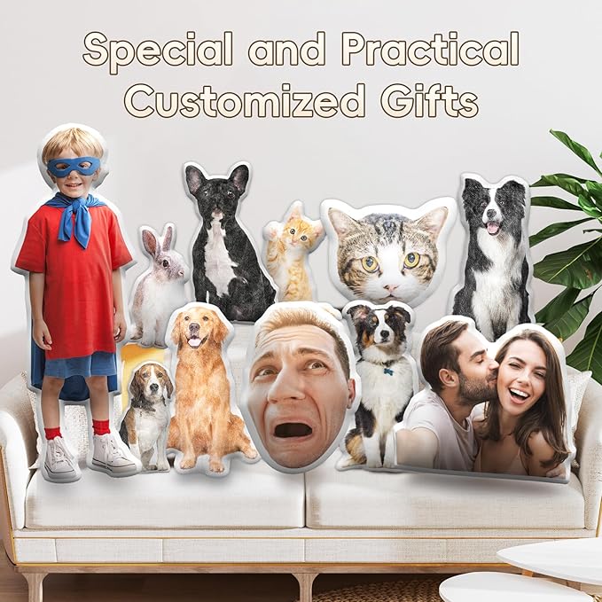 Custom Funny Pillow for Men Women, Personalized Pet Face Pillow, Customized White Elephant Gifts for Adults, Fun Gag Gift with Picture, Photo Christmas Funny Gifts (Insert Included)