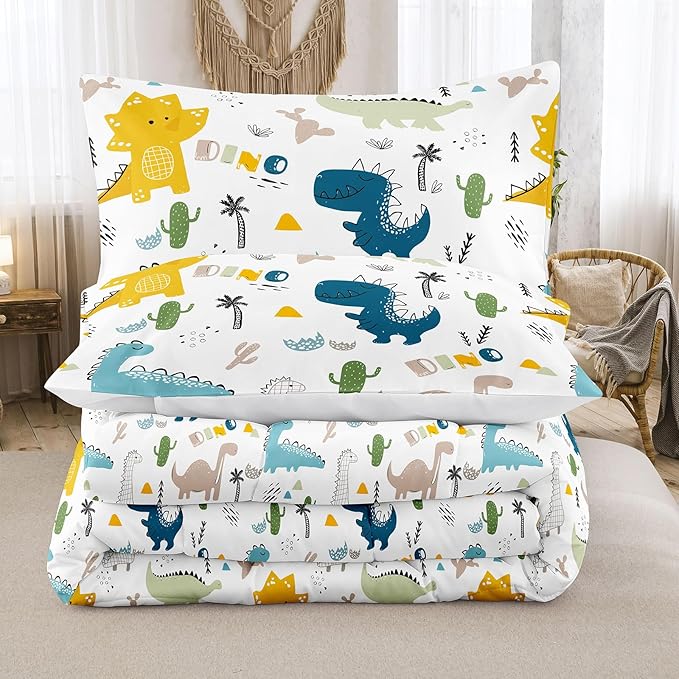 MWMWMW Dinosaur Bedding Sets Full Size, 3-Piece Dinosaur Comforter Sets for Kids Boys & Girls, Soft Microfiber Full Size Comforter Sets for Kids Boys with 2 Pillowcases