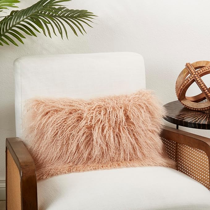 SARO LIFESTYLE Mongolian Lamb Fur Poly Filled Throw Pillow