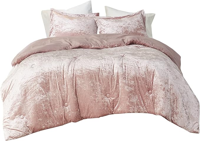 Comfort Spaces Juliette Luxe Comforter Set Velvet Lush with Soft Brushed Microfiber Reverse, All Season Cozy Velvet Bedding Sets, Fluffy Comforter Bed Set, Matching Sham, Blush King 3 Piece