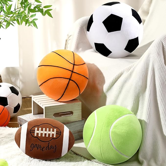 Yousoontic Basketball Pillow 10.8 Inch Fluffy Round Basketball Shaped Cushions Plush Basket Ball Throw Pillow Stuffed Plushies Sport Theme Gifts for Couch Bedroom Sofa Room Decorations
