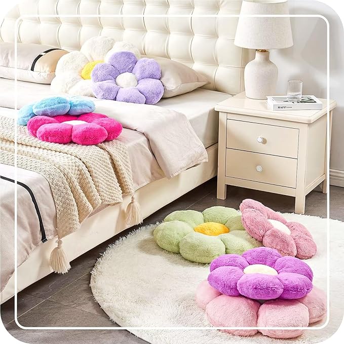 Purple Flower Pillow, 17.7" Flower Shaped Plush Decorative Throw Pillow for Bed