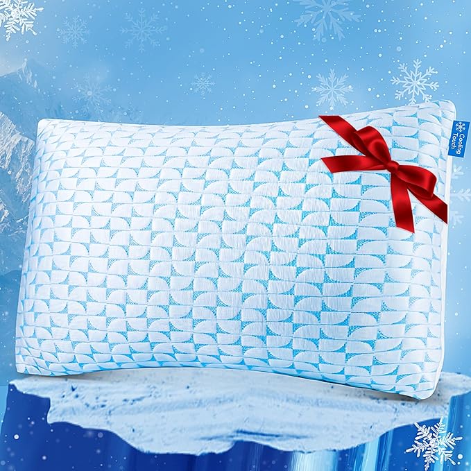 QUTOOL Firm Pillow Shredded Memory Foam, Cooling Pillow for Hot Sleeper, Adjustable Bed Pillow for Side Back Stomach Sleepers, Washable Cover, CertiPUR-US Certified, King Size