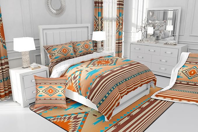 Feelyou Western Comforter Set Southwest Native Tribal Bedding Set Toddler Size for Kids Boys Girls Teens Room Decor Boho Geometric West Comforter Soft Microfiber