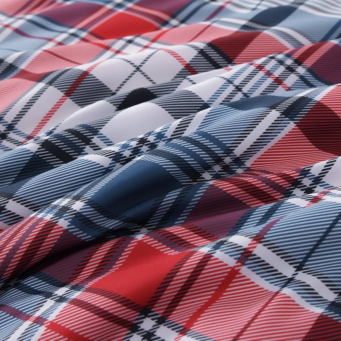 MaiRêve Queen Size Plaid Comforter Set Navy Red, Classic 7 Pieces Farmhouse Bedding Set, All Season Lightweight Bed in A Bag with Sheets, Pillowcases & Shams