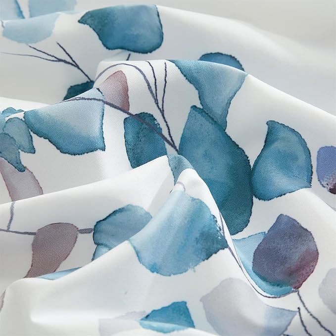 mixinni Floral White Comforter Set Full Size, Farmhouse Bedding Sets Soft Fluffy Fresh Blue/Purple Leaves Comforter for All Season, 3 Pieces Cute Floral Bedding Comforter Set for Women