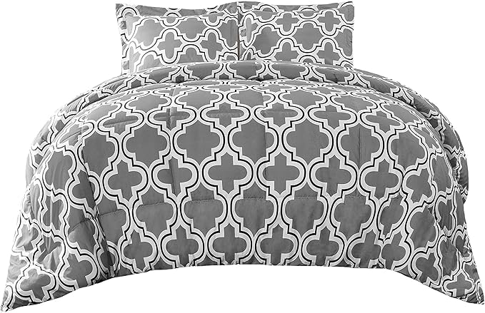 Superior Trellis Comforter Set with Pillow Shams, Luxurious & Soft Microfiber with Down Alternative Fill, Contemporary Geometric Trellis Design - King/California King Bedding Set, Grey