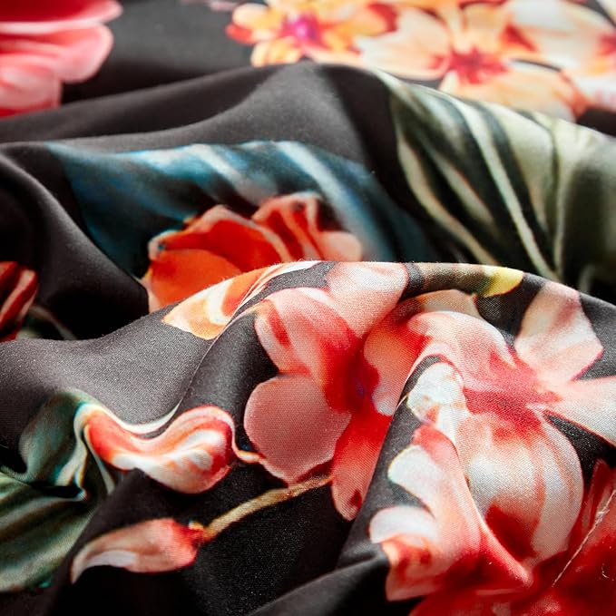 Joyreap 6 Piece Bed in a Bag Twin, Floral Comforter Sheet Set, Black n Orange Flowers Design, All Season Microfiber Bedding Comforter Set