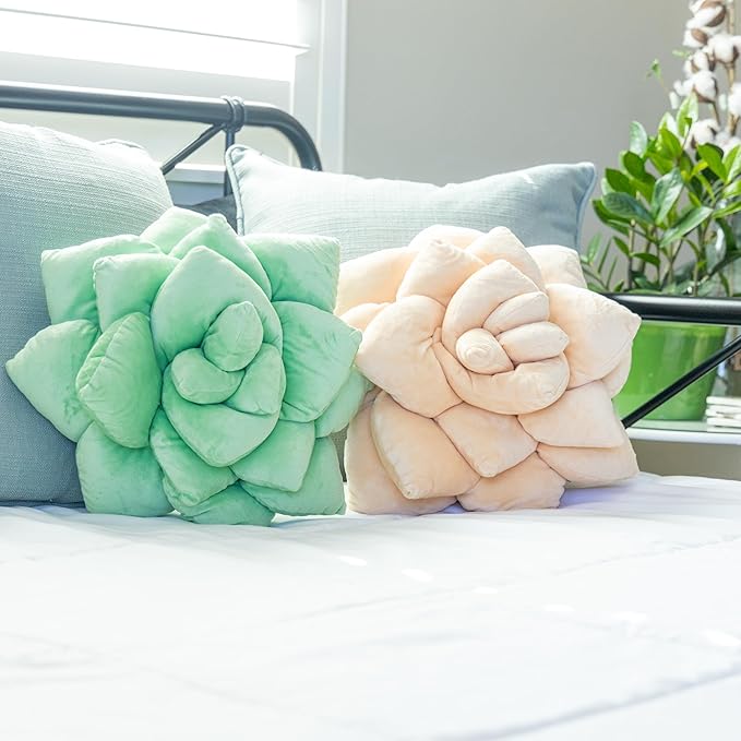 Green Philosophy Co. Succulentยฎ Pillow 20" โ Soft 3D Decorative Flower Throw Pillow, Unique Sage Green Plush Flower Cushion, Perfect for Couch, Sofa, Bedroom Decor, Gift for Plant Lovers