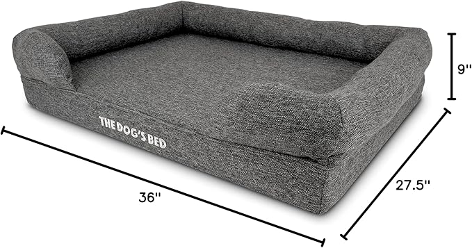 The Dog’s Bed Orthopedic Memory Foam Dog Bed with Bolsters, Linen Fabric, Grey Linen, L