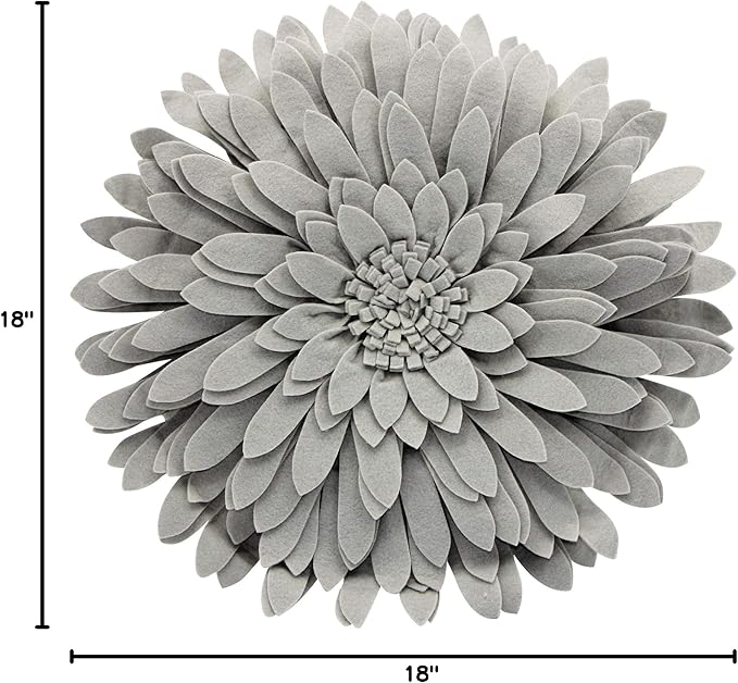 Flower Decorative Pillow - 3D Daisy Flower Pillow, Sunflower Throw Pillow -14.5 x 13 inch Round Decor Pillow - Flower Home Decorations - Couch & Bed Flower-Shaped Pillow (Case + Insert, Solid Grey)