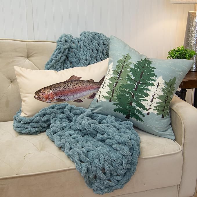 Donna Sharp 2-Piece Montana Forest Tree and Fish Nature Themed Decorative Throw Pillow Set - Pillows for Couch, Sofa, Beds, and Chairs - Includes 18" x 18" Square & 12" x 22" Rectangular Pillows