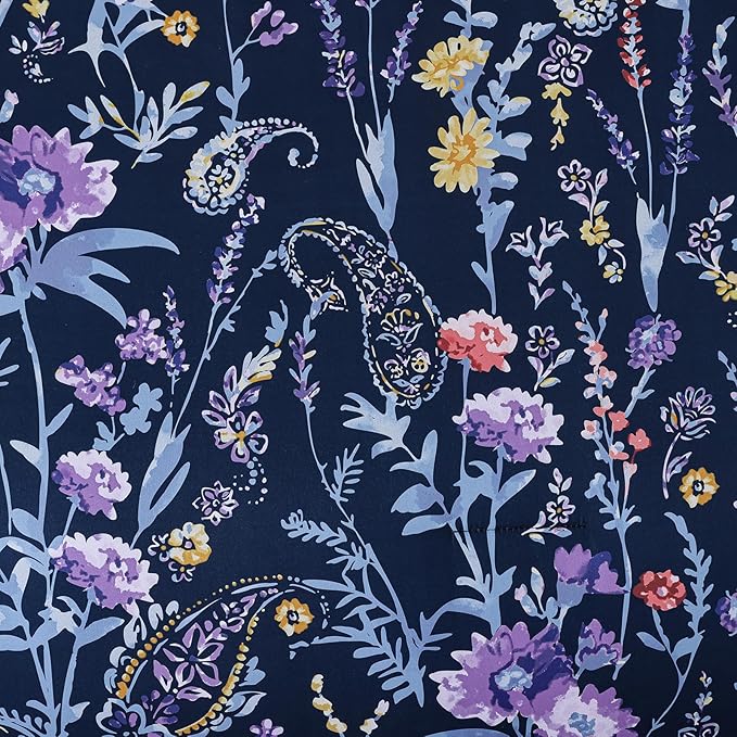 Yiran Navy Floral Comforter Set Queen Size, 7 Piece Blue Botanical Flowers Comforter Bedding Set, Bed in a Bag Queen, Soft Microfiber Complete Bedding Set with Sheets for All Season